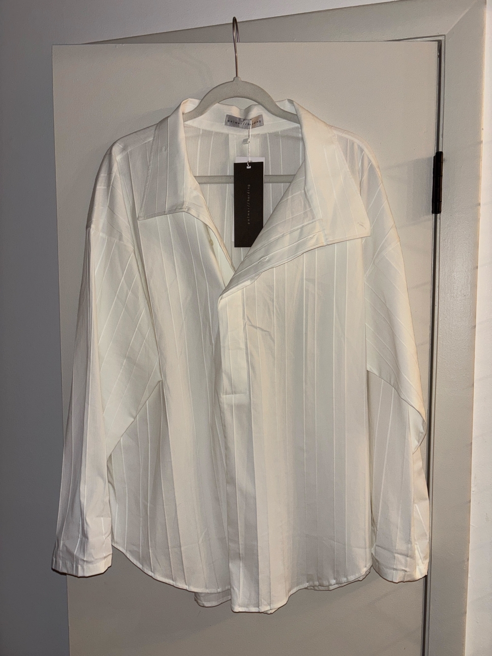 Men's White Pinstripe Button-Up Shirt